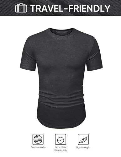 Image of JMIERR Mens Short Sleeve T Shirt Summer Muscle Slim Fitted Crewneck Longline Tees Shirts for Gym Workout