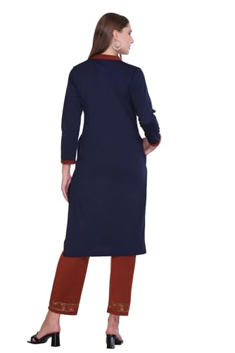 Image of Rosary Women's Woolen Winter Embroidered Kurta with Palazzo Pant | Warm Ethnic Suit Set - 2 Piece Outfit