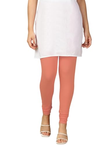 Image of Lux Cozi PYNK Solid Premium Cotton Lycra Churidar Leggings for Women | Regular Fit Elastic Waist Full Length Women Leggings | Free Size