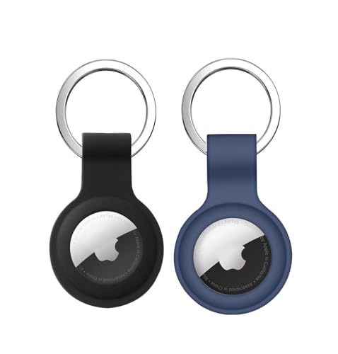 Frogetu Airtag, 2 custodie per airtag, portachiavi Airtec, custodia in silicone, custodia per airtag, ciondolo Apple Airtag, ciondolo Air Tages Apple, ciondolo Airtag (nero blu)