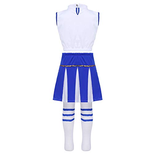 QinCiao Kids Girls Sequins Cheer Leader Costume School Uniform Cheerleading Outfit Carnival Party Cosplay Fancy Dress White&Blue 12-14 - Thumbnail 3