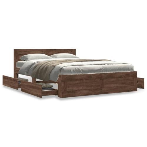 vidaXL Bettgestell, Bett mit Kopfteil, Bettrahmen mit Lattenrost, Doppelbett Schlafzimmerbett mit Stauraum, Braun Eichen-Optik 140x200cm Holzwerkstoff