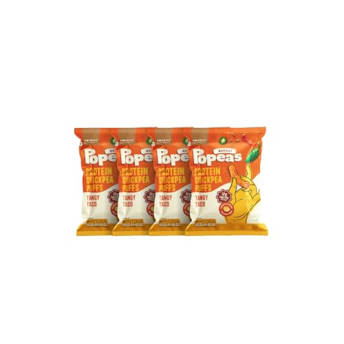 Image of Nourish Organics Tangy Taco Protein Puffs | 12g Plant Protein per Pack | Baked, Not Fried | Made with Chickpea, Brown Rice & Maize | No Maida, No Palm Oil | Gluten-Free Snack with Bold Taco Flavour | 60g (Pack of 4)
