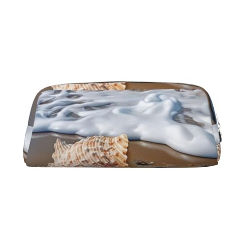 BSCKKDMN レザー 筆箱 かわいい ジッパー ペンシルポーチ ペンバッグ 多機能 旅行 化粧品 コスメバッグ 海と貝殻 キーポーチ 女性 男性 仕事 オフィス