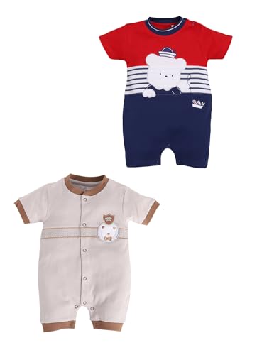 Image of BabyGo Baby Half Sleeve Rompers 100% Cotton Rompers for New Born Baby Boys|Daily Suits for Baby Boys & Girls| 0X3M|GREY-RED|Onesies| Infant Clothes | Pack of 2