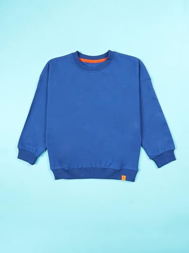 Image of KiddoPanti Boys Solid Round Neck Full Sleeve Fleece Sweatshirt | 60% Cotton 40% Polyester | Soft Warm Winter Pullover | Ribbed Cuffs & Hem | Casual Winter Sweatshirt for Kids