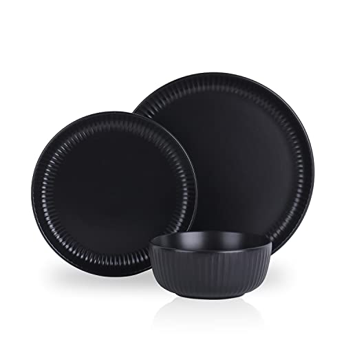 Image of Stone Lain Logan 24 Pieces Stoneware Dinnerware Set, Black