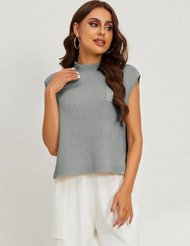 Image of Himosyber Women's Solid Sleeveless Vest Mock Neck Cap Sleeve Knitwear Sweater Tops