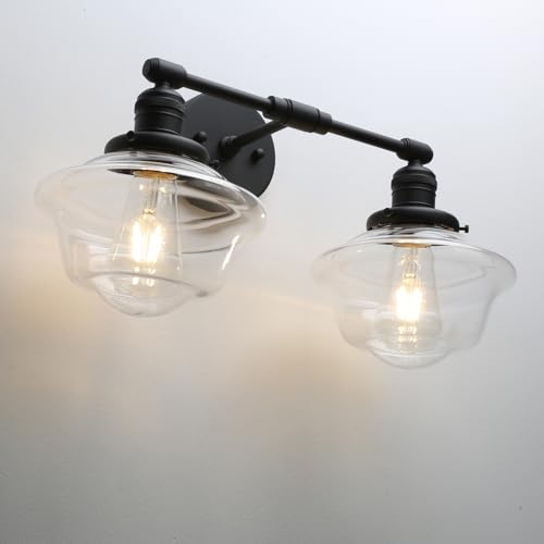 Image of Pathson 2 Lights Bathroom Sconces Hardwired Wall Sconce Lamp, Modern Wall Vanity Lights Clear Glass, Indoor Wall Painting Light Fixtures for Living Room Bedroom