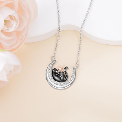 Diamond Black Cat Necklace 925 Sterling Silver Cute Animal Pendant for Women Jewelry Gifts for Anniversary3