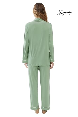 Image of Joyaria Women's Cooling Bamboo Viscose Pajama Set Long Sleeve Button Front | Hot Sleeper Comfort . Cooling Relief . Lightweight Feel for Sleeping & Lounging