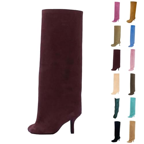 Bottes mi-mollet rétro western en daim de qualité supérieure bout carré - 3
