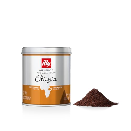 illy Ground Coffee, Ethiopia Single Origin, Medium Roast, 100% Arabica, Ideal for Moka Pots & Filter, 125g Tin