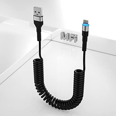 Cable de iPhone en espiral para Apple Carplay con certificación MFi Cover