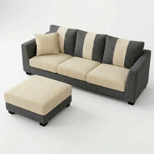 Image of Revo 4 Seater L Shape Sofa Set with Movable Ottoman | Flexible Left or Right Layout | Luxury Velvet Suede Fabric | Modern Living Room Sofa | Dark Grey-Cream