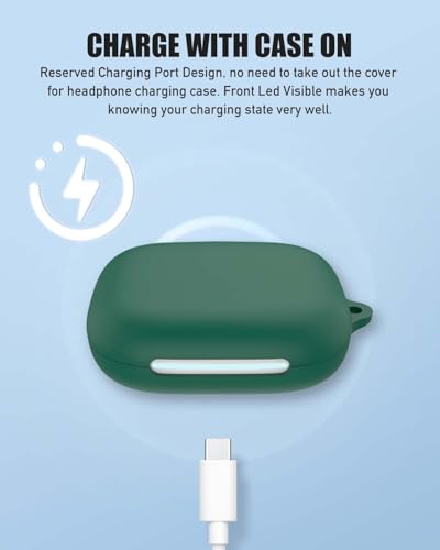 for Anker Soundcore AeroFit 2 Case Cover, Full Protective Silicone Skin Cover for Soundcore AeroFit 2 by Anker,with Keychain & Lanyard and Cleaner Kit, Front LED Visible, Green