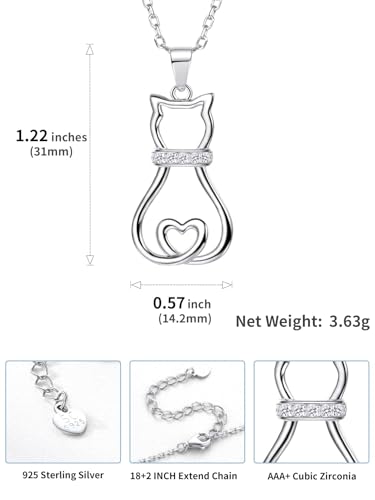 SILVERCUTE Cat Necklaces for Cat Lovers Sterling Silver Womens Jewelry S925 Kitten Pendant Cat Collarbone Necklace4