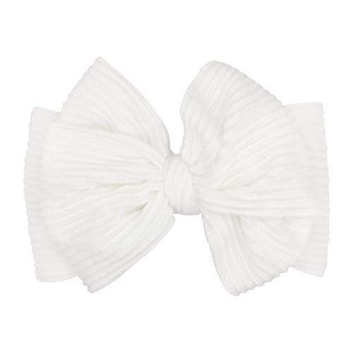 Wee Ones Baby Ribbed Knit Loop Bow on Wide Matching Headband, One Size, White