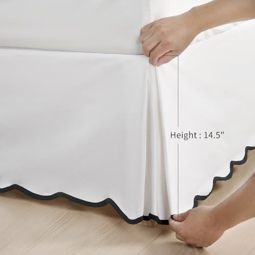 HIG Off-White Chic Full Bed Skirt - Easy Fit Scallop Edge Pleated Bedskirts, 14 Inch Drop Anti-Slip Dust Ruffle, Thick Fabric for Enhanced Privacy, Pre-Washed for Long-Lasting Use(N60022)