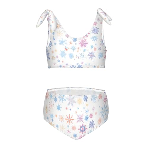 KLL Merry Christmas Multicolored Snowflakes Girls' 2 Piecing Bikini Set Scoop Neck Swimsuits Swimming Suits Adjustable