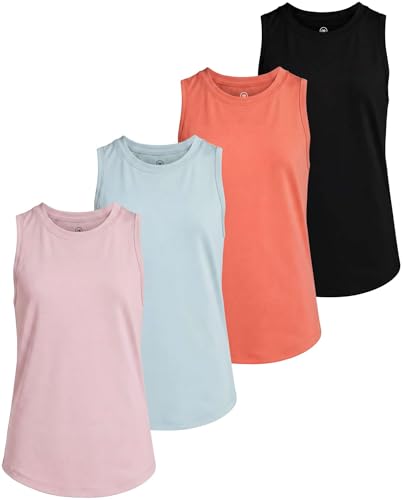 Image of Real Essentials 4 Pack: Girls' Dry-Fit Active Tank Top - Gym Running Workout Athletic Shirt for Kids Teens Youth