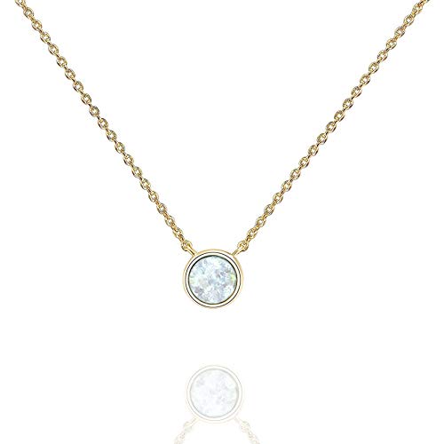PAVOI 14K Gold Plated Created White Opal Necklace | Opal Necklaces for Women - Main Image