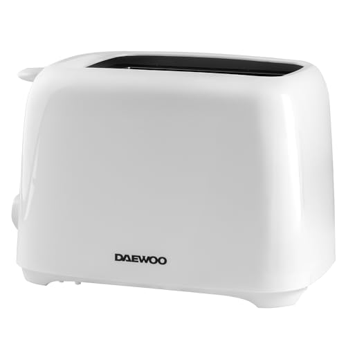 Daewoo Essentials 2 Slice Toaster – Compact White Toaster with Adjustable Browning Control & Slide-Out Crumb Tray, Easy to Clean, 700W Electric Breakfast Appliance