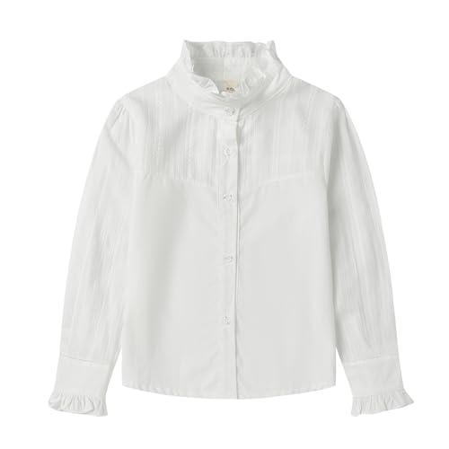 Mud Kingdom 7–8 Jahre Mädchen Bluse mit Rüschenkragen Knopfleiste für kleine Mädchen Viktorianischer Vintage-Stil Oberteil Weiß