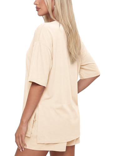 Image of Darong Women's 2 Piece Shorts Set Loungewear | oversized tshirts,crew neck top,drawstring shorts,elastic waist, side pockets,summer travel outfits