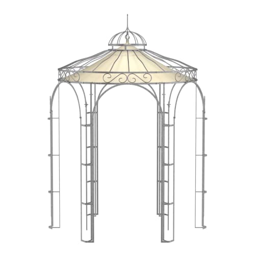 ELEO Pavillon Siena verzinkt mit Sonnensegel - rund 2x2m Rankpavillon für den Garten handgeschmiedet Schmiedeeisen romantisch - Rosenpavillon Metall stabil rostfrei feuerverzinkt - Sonnenschutz Dach