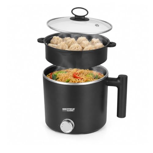 Image of Sheffield Classic 1.5L Multipurpose Electric Kettle with Steamer & Egg Tray | 600W Multi Cooker for Boiling Water, Milk, Eggs, Tea & Cooking Noodles | Variable Temperature Control (Black)