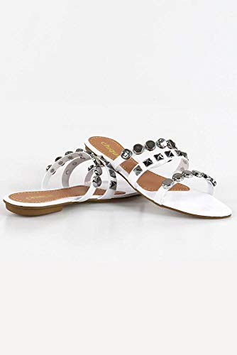 Sandália Chiquiteira Rasteira Cravinho Verniz Branco Mf 35