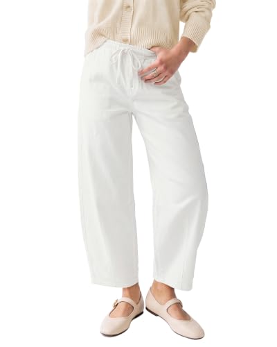 GRAPENT Stretchy Jeans Womens Barrel Jeans Pant 27" Inseam Cream White