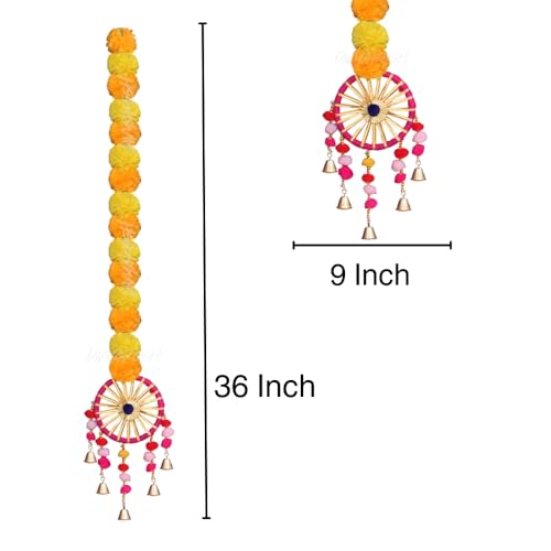 Image of Divyakosh Hangings for Home Decoration Pack of 6, Marigold Flowers Hanging | Diwali Decoration Items | Export Quality Genda /Fluffy Flowers,Shiny & Round |, 91.44cm