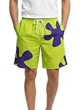 My Party Shirt Patrick Board Shorts - Adult Costume & Everyday Swim Trunks - Green & Purple Print - Halloween Cosplay Cartoon TV Show Gift (US, Alpha, Large, Regular, Regular, Yellow)