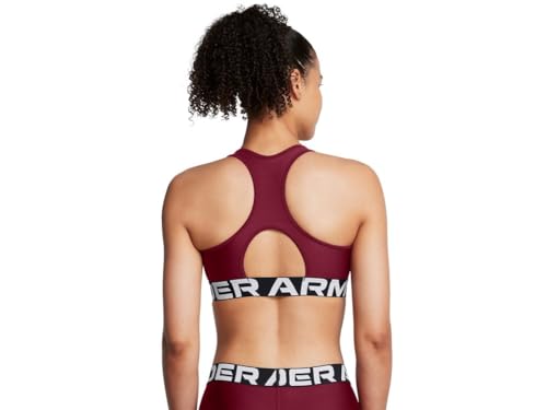 Image of Under Armour Womens HeatGear Armour Mid Branded Sports Bra - Superior Comfort and Support MD Cardinal-White