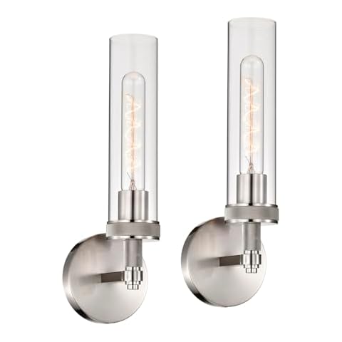 Wall Sconces Set of Two,Knurled Texture Brushed Nickel Bathroom Vanity Light,Clear Glass Modern Wall Sconce,Industrial Indoor Sconces Wall Lighting,Wall Lamps for Bedroom,Living Room,Staircase Cover