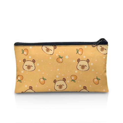 Image of Orange Capybara Pencil Case for Girls Kawaii Pencil Box Soft Stationery Storage Pouch for Preschool Zippered Pen Organizer with Zipper Closure