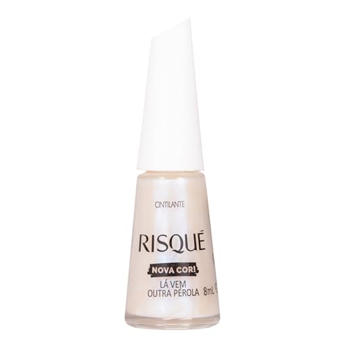 Esmalte Branco Risqué Lá vem Outra Pérola Cintilante 8ml