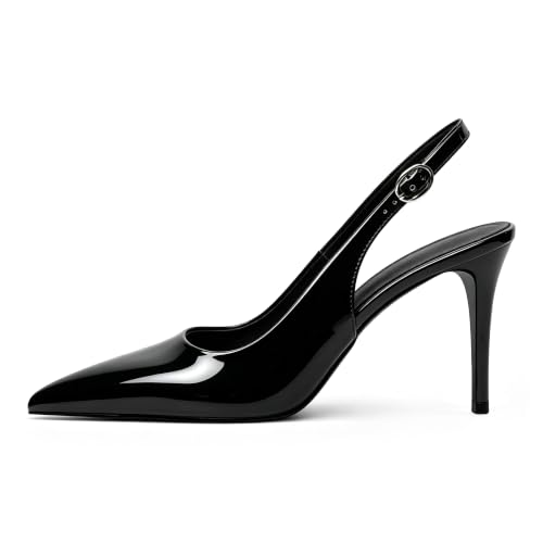 Image of YODEKS Women's Slingback Heels Pointy Toe Buckle Strap Pump Sandals Close Toe Stiletto High Heel Pumps Wedding Bridal Party Prom Shoes