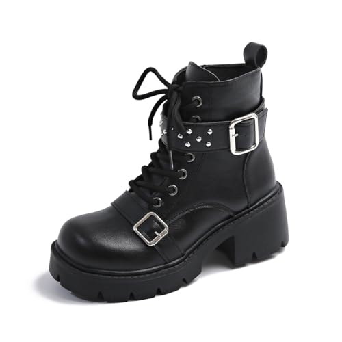 Women's Goth Punk Platform Combat Boots Lace Up Chunky Heel Ankle Booties Cosplay Fashion Punk Boots Shoes