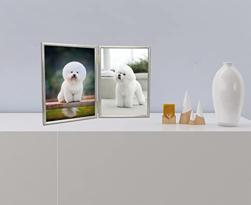 Yipinyin 4X6'' Hinged Double Simply Silver Metal Picture Frame, Elegant Silver Plated Metal Photo Frames 4 X 6'' With Soft Touch Velvet Backing For Desktop #TOP4