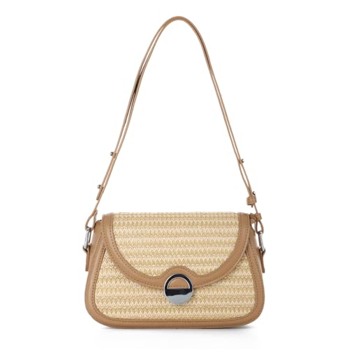Oweisong Straw Beach Bag for Women Summer Purse Woven Vacation Handbags Leather Wicker Crossbody Bag for Spring 2025