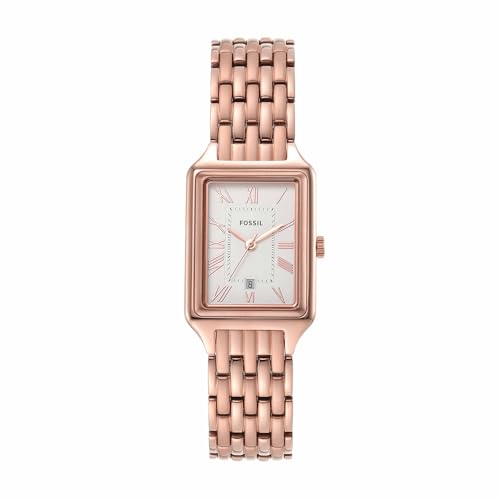 Fossil Reloj Raquel para mujer, movimiento de cuarzo de tres agujas con correa de acero inoxidable, Tono oro rosa y blanco, 23 mm