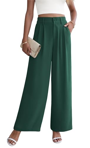 Yommay Damen Hose Elegante Lässig Baggy Sommerhose Leicht Bequem Business Hosen Anzughose mit Taschen,Armee-grün,L