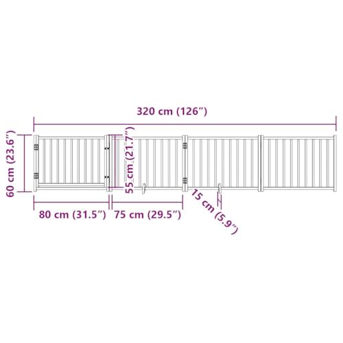 vidaXL Hundetor 6-TLG., Hundegitter Faltbar mit Tür Stützbeine, Schutzgitter für Wohnzimmer Küche Treppe, Haustiertor Türschutzgitter, Schwarz Massivholz Tanne