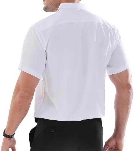 BEFRIED White Dress Shirts for Men Big and Tall (Size XL Big-6XL Big Tall) Button Down Short Sleeve Shirts Business Casual Collared Shirt with Pocket - 1