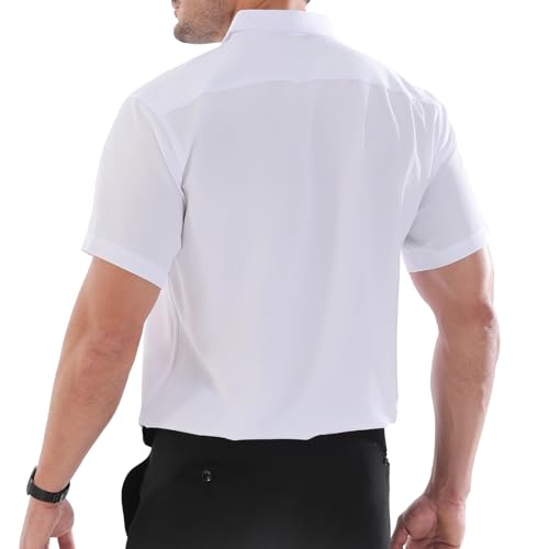 BEFRIED White Dress Shirts for Men Big and Tall (Size XL Big-6XL Big Tall) Button Down Short Sleeve Shirts Business Casual Collared Shirt with Pocket