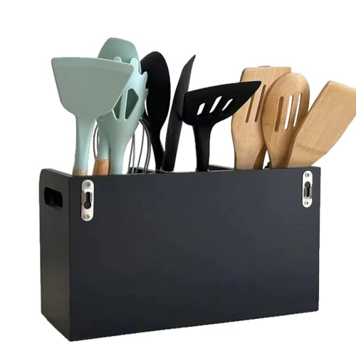 Porte-ustensiles en bois de cuisine à 3 compartiments pour comptoir - 8