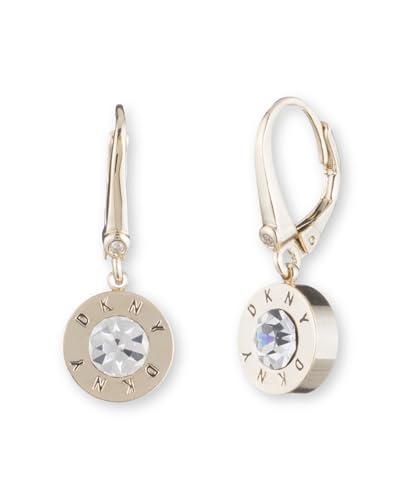 DKNY Logo Stone Drop Earrings for Women with a Crystal Stone in Gold or Silver Tones